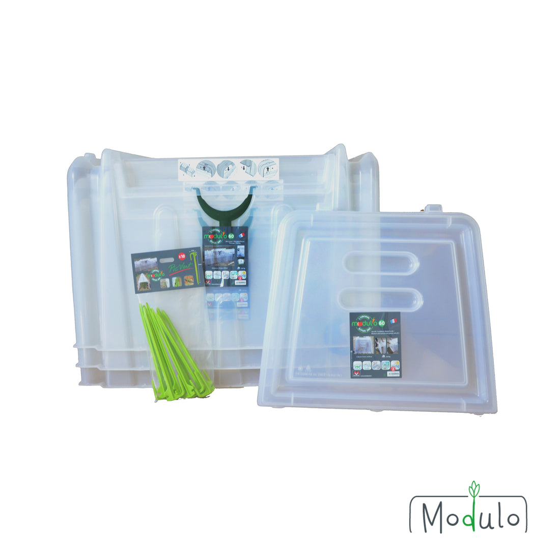 Lot de 3 tunnels Modul'o 60 + 2 embouts + 10 piquets